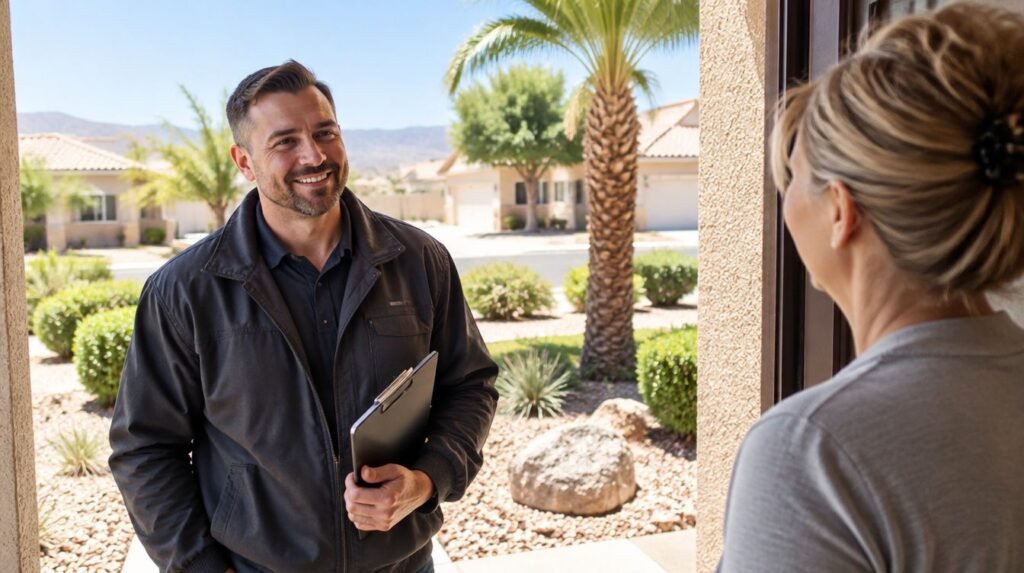 Local contractor arriving at a Las Vegas home for a free popcorn ceiling estimate