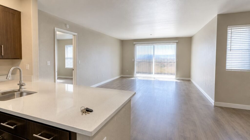 Vacant Las Vegas rental unit with a freshly smoothed ceiling between tenants